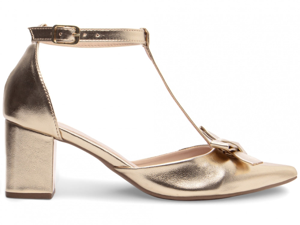 Sapato Scarpin com Laço Dourado