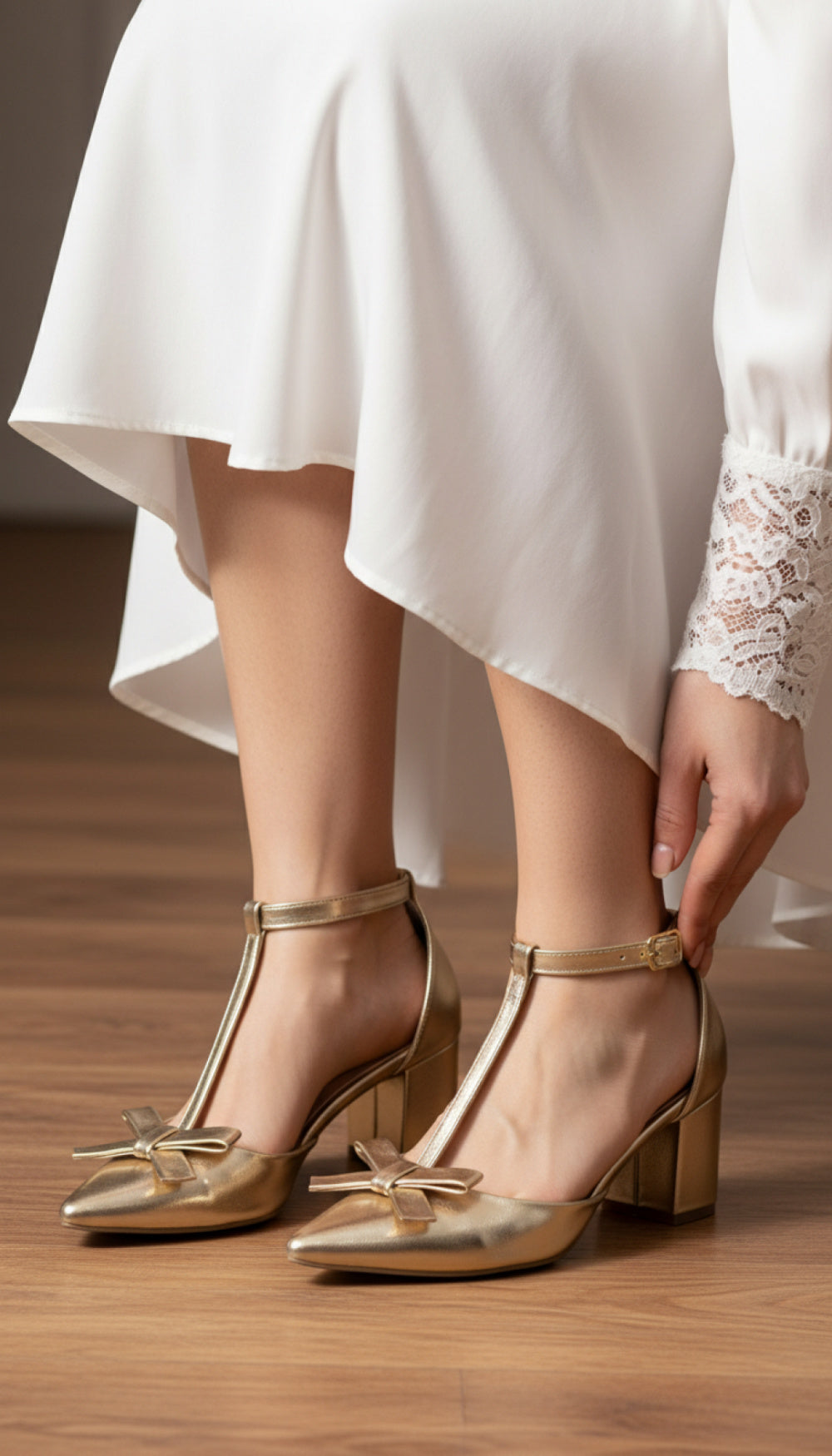 Sapato Scarpin com Laço Dourado