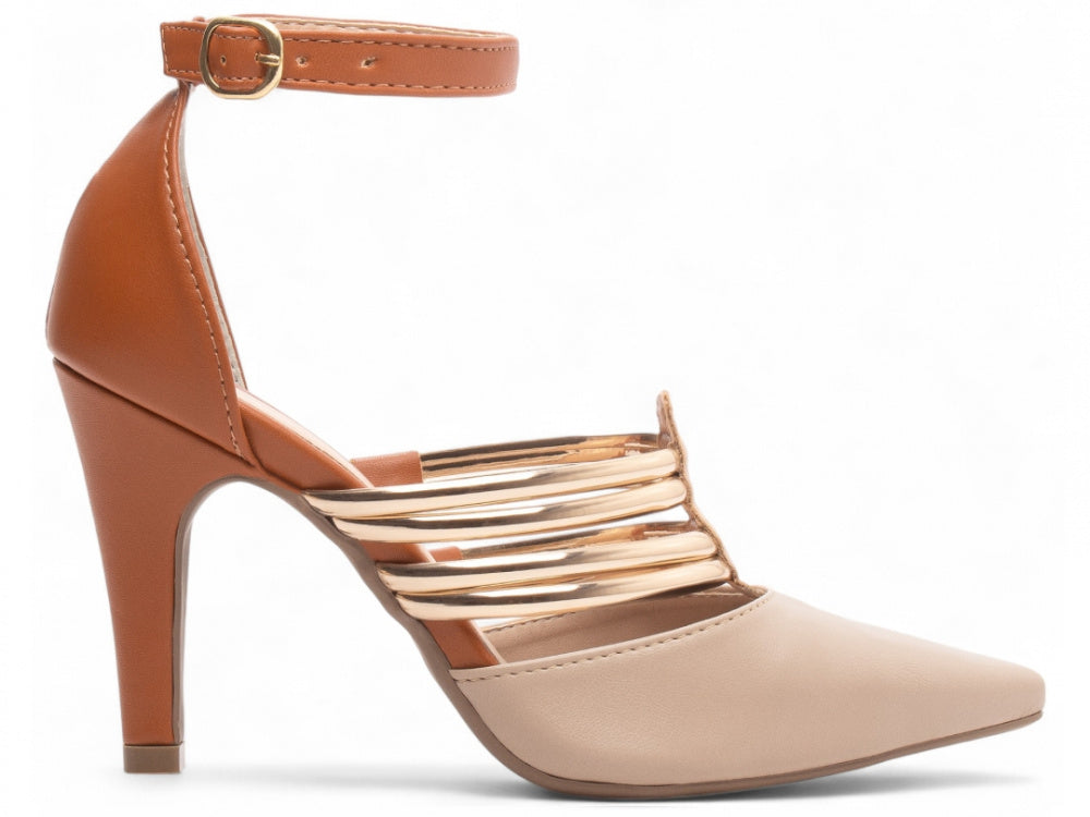 Sapato Scarpin com Tiras Douradas