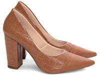 Sapato Scarpin Marrom e Caramelo com Acabamento Croco