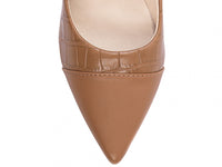 Sapato Scarpin Marrom e Caramelo com Acabamento Croco