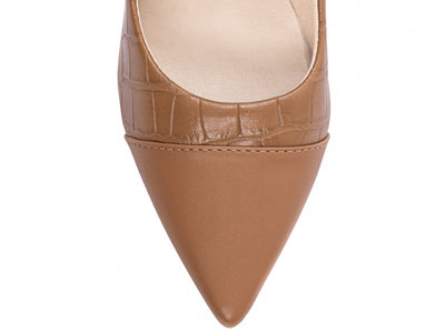 Sapato Scarpin Marrom e Caramelo com Acabamento Croco