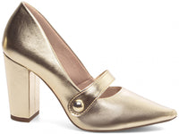 Sapato Scarpin Napa Dourado com Aplique Lateral