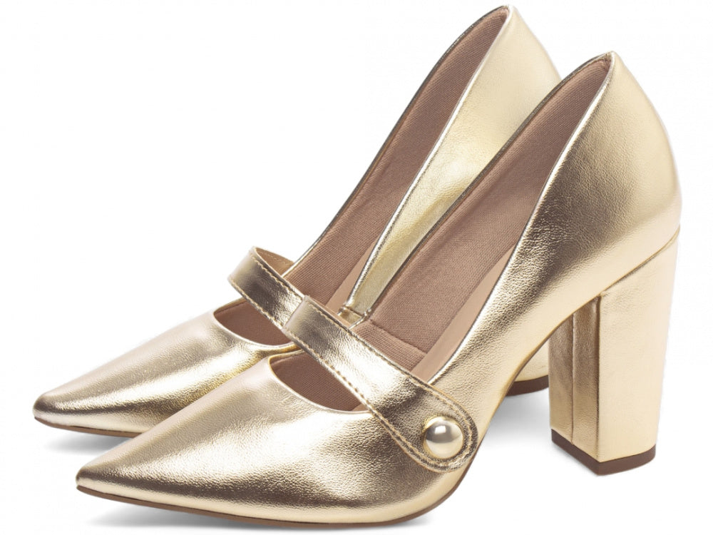 Sapato Scarpin Napa Dourado com Aplique Lateral