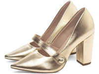Sapato Scarpin Napa Dourado com Aplique Lateral