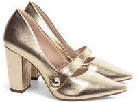 Sapato Scarpin Napa Dourado com Aplique Lateral