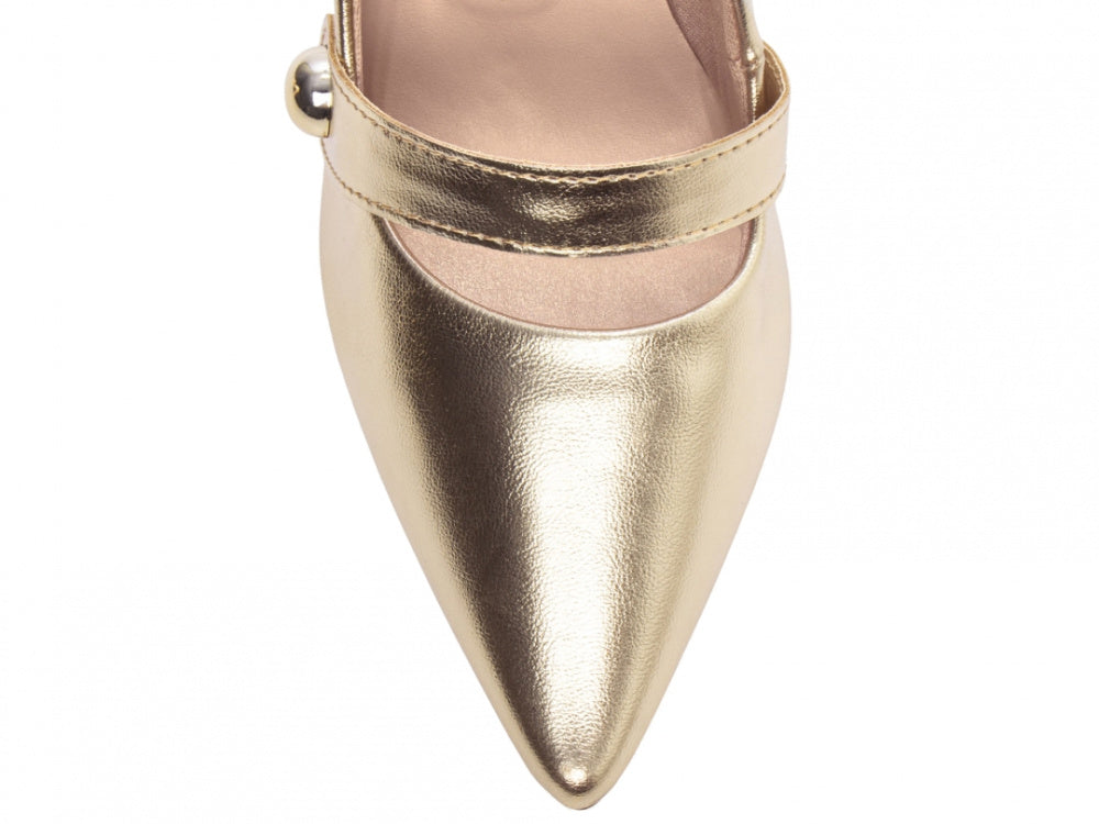 Sapato Scarpin Napa Dourado com Aplique Lateral