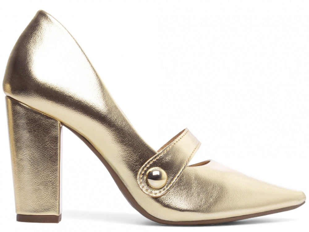 Sapato Scarpin Napa Dourado com Aplique Lateral