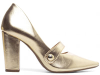Sapato Scarpin Napa Dourado com Aplique Lateral
