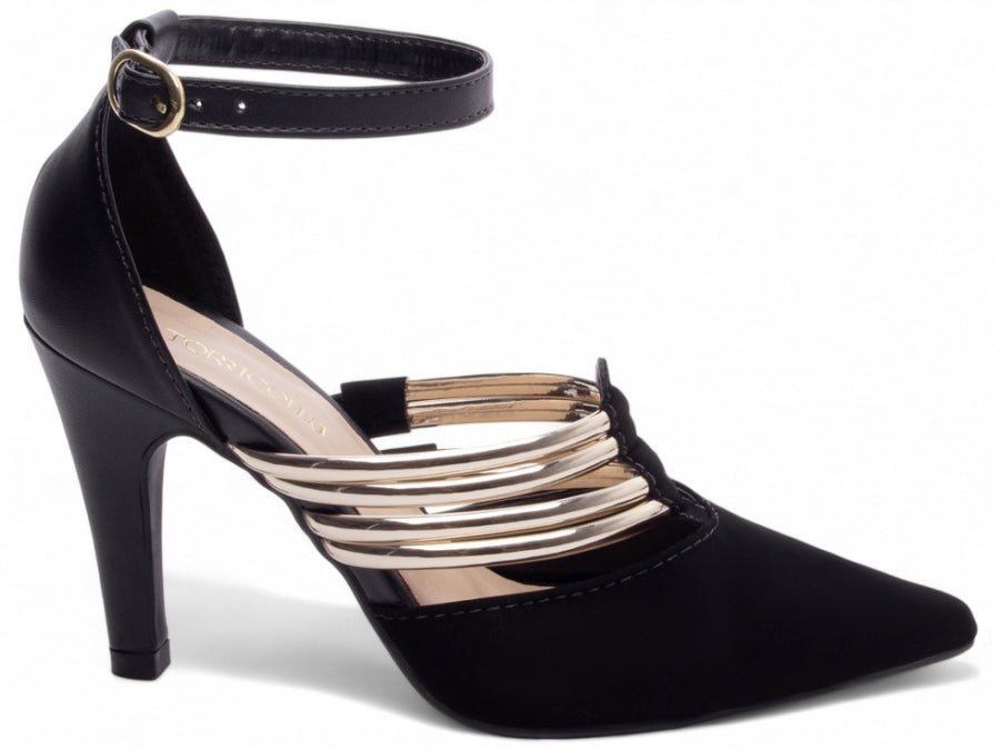 Sapato Scarpin Preto com Tiras Douradas