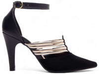 Sapato Scarpin Preto com Tiras Douradas