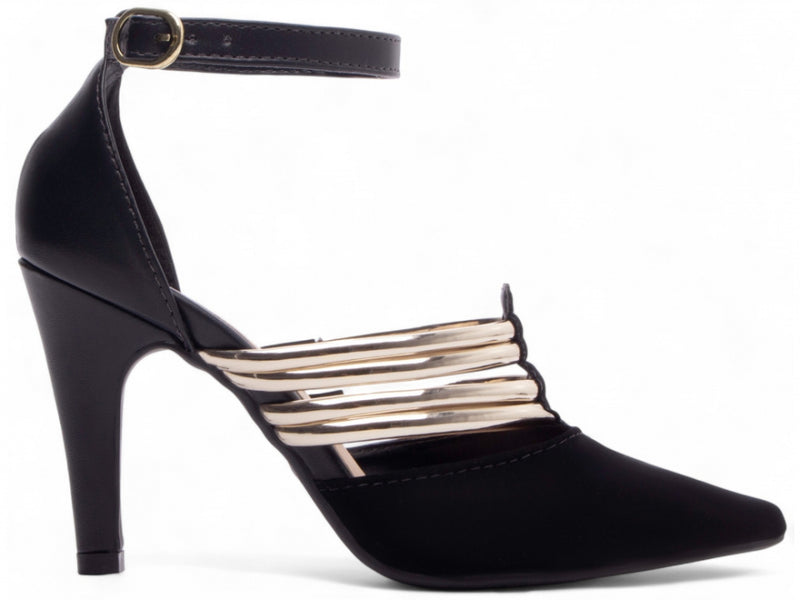 Sapato Scarpin Preto com Tiras Douradas