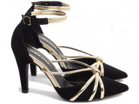 Sapato Scarpin Preto em Nobuck com Fivela Dourada
