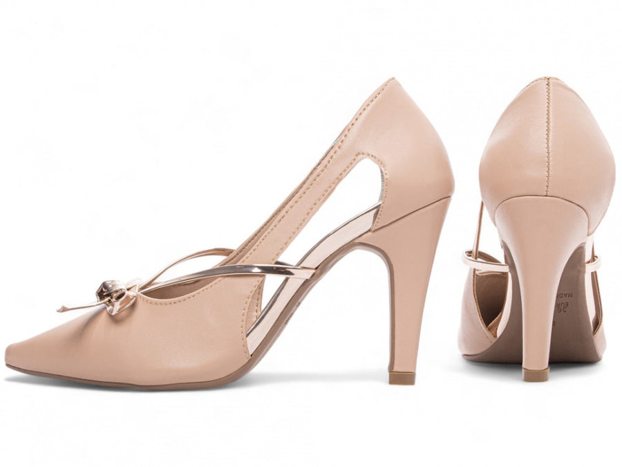 Sapato Scarpin Rosê com Laço Metalizado