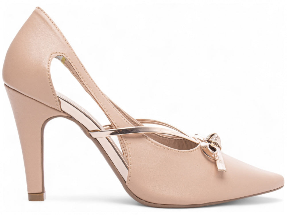 Sapato Scarpin Rosê com Laço Metalizado