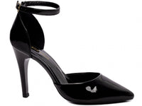 Sapato Scarpin Saia e Blusa Verniz Preto com Fivela Dourada
