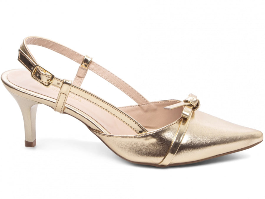 Sapato Scarpin Slingback Metalizado Dourado