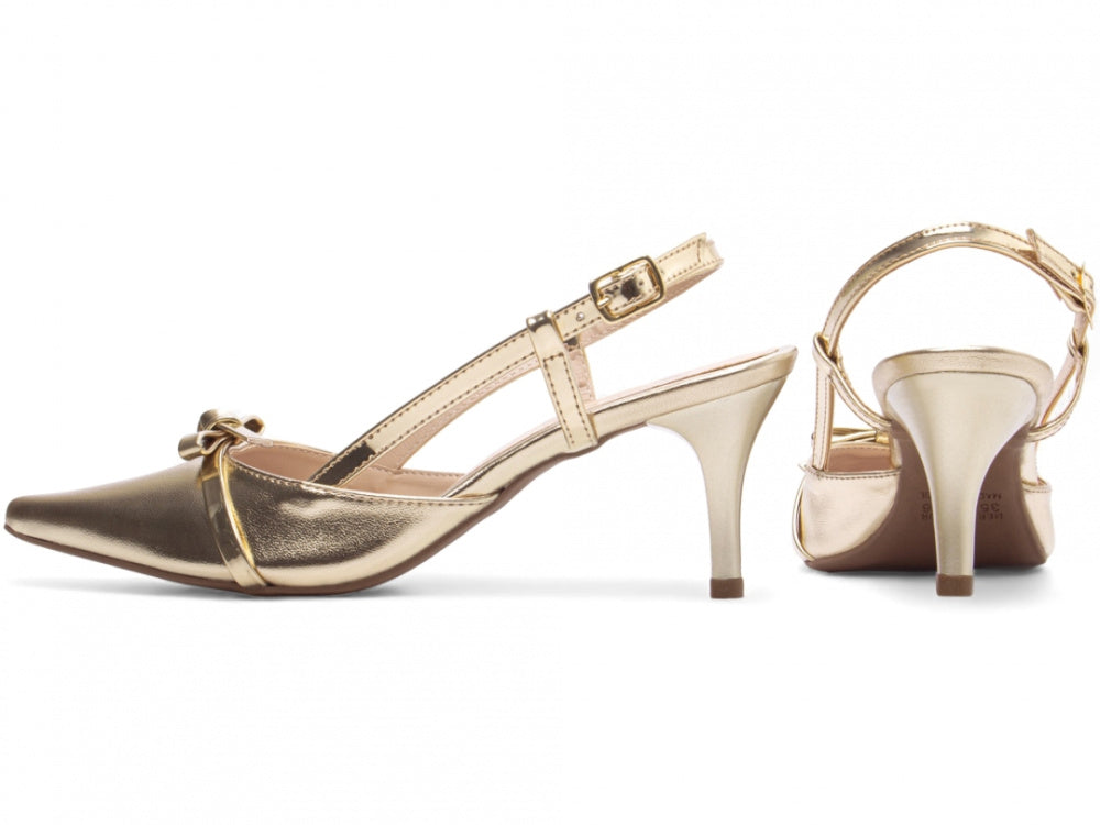 Sapato Scarpin Slingback Metalizado Dourado