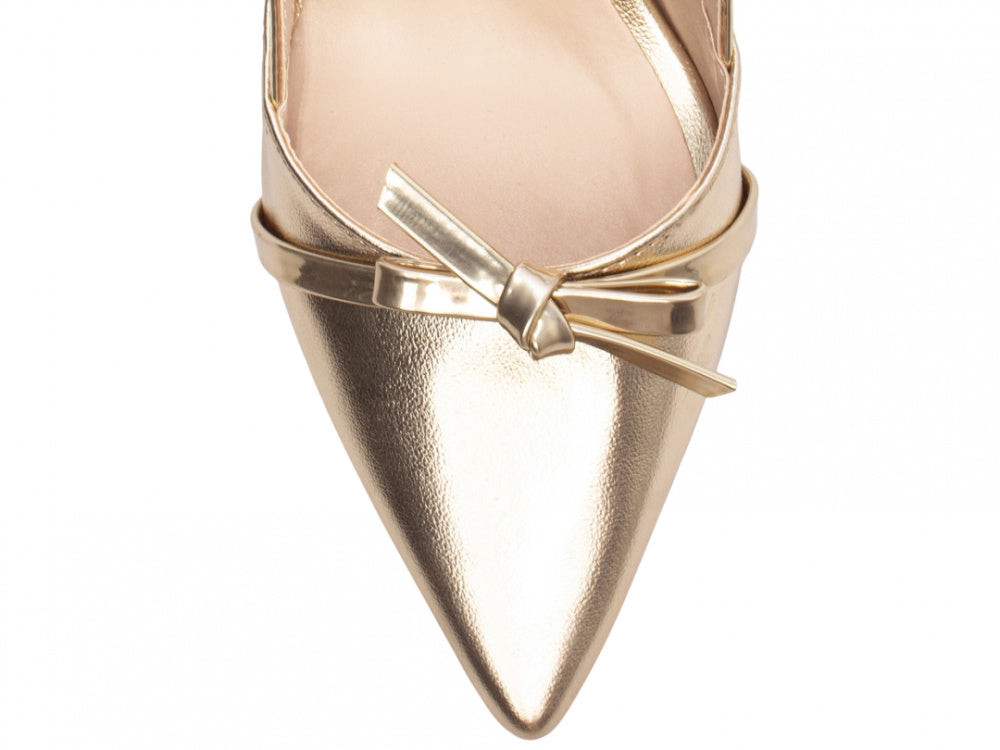 Sapato Scarpin Slingback Metalizado Dourado