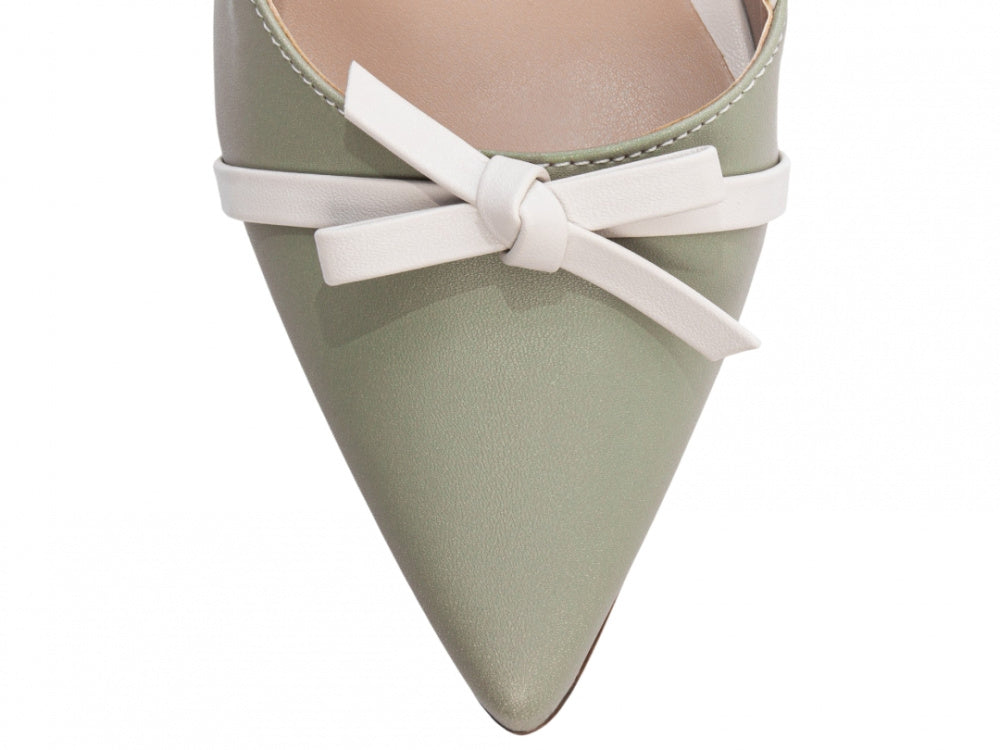 Sapato Scarpin Slingback Verde e Off White com Fivela Dourada