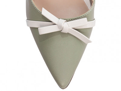 Sapato Scarpin Slingback Verde e Off White com Fivela Dourada