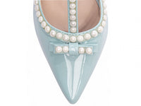 Sapato Scarpin Verniz Azul com Pérola