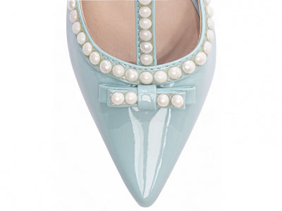 Sapato Scarpin Verniz Azul com Pérola