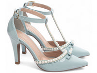 Sapato Scarpin Verniz Azul com Pérola