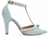 Sapato Scarpin Verniz Azul com Pérola