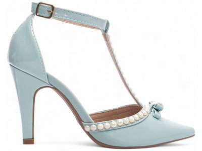 Sapato Scarpin Verniz Azul com Pérola