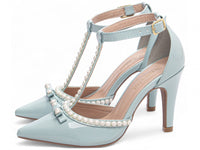 Sapato Scarpin Verniz Azul com Pérola