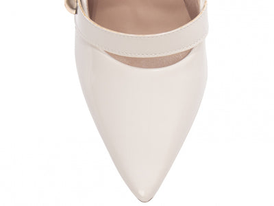 Sapato Scarpin Verniz Off White com Aplique Lateral Dourado