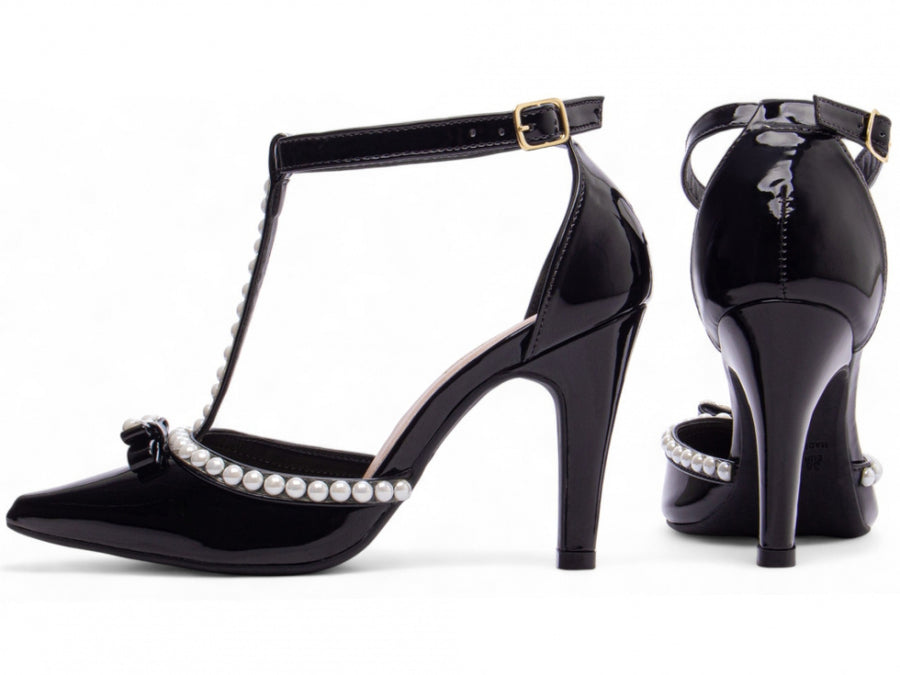 Sapato Scarpin Verniz Preto com Pérola