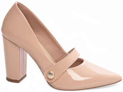Sapato Scarpin Verniz Rose com Aplique Dourado