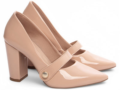 Sapato Scarpin Verniz Rose com Aplique Dourado
