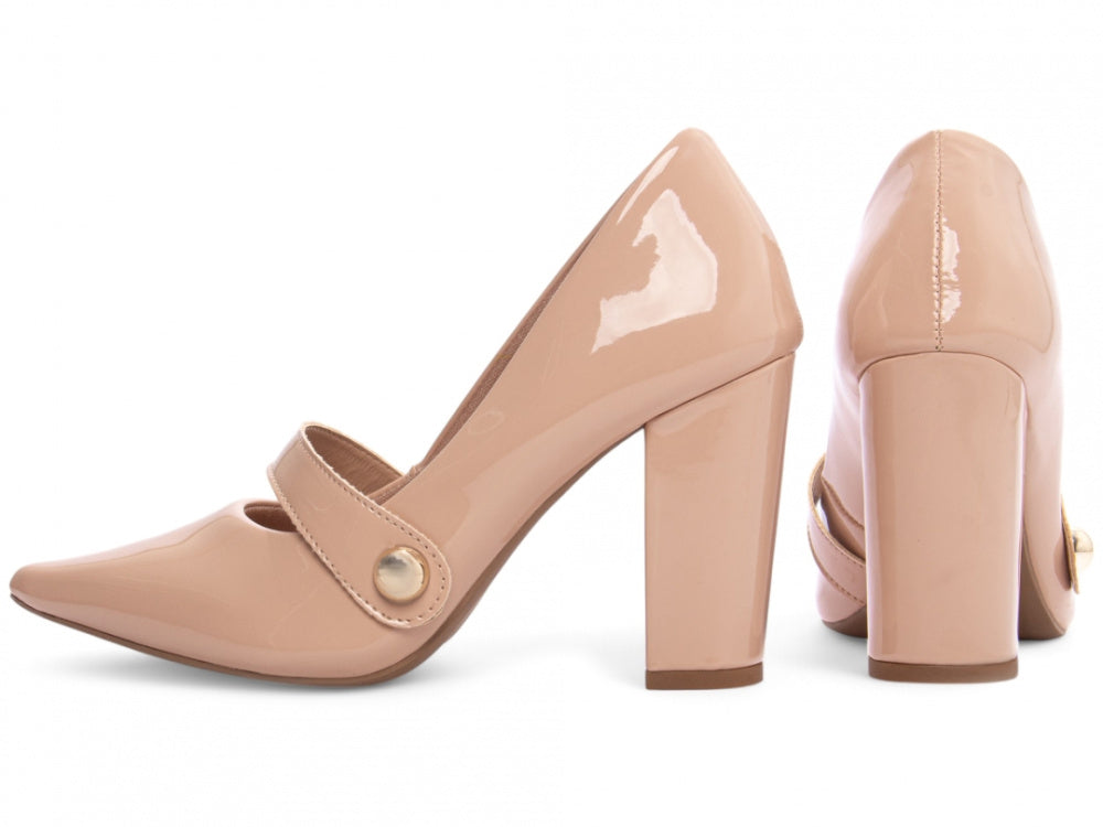 Sapato Scarpin Verniz Rose com Aplique Dourado