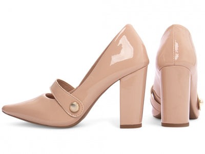Sapato Scarpin Verniz Rose com Aplique Dourado