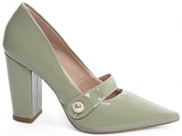 Sapato Scarpin Verniz Verde com Aplique Dourado