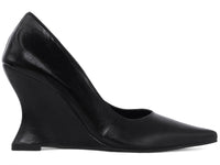 Scarpin Anabela Salto Geométrico Escultural Curvo em Napa Preto