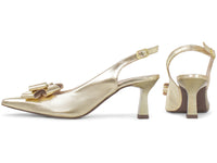 Scarpin Slingback Salto Taça com Laço Dourado Metalizado