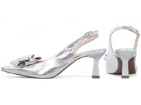 Scarpin Slingback Salto Taça com Laço em Napa Metalizado Prata