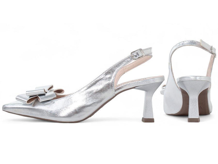 Scarpin Slingback Salto Taça com Laço em Napa Metalizado Prata