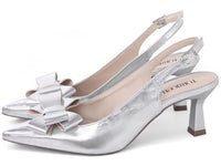 Scarpin Slingback Salto Taça com Laço em Napa Metalizado Prata